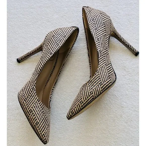 Sam Edelman Hazel Pumps Women's US 9 Tan Raffia Pointed Toe Stiletto Heel Shoes - Picture 2 of 11